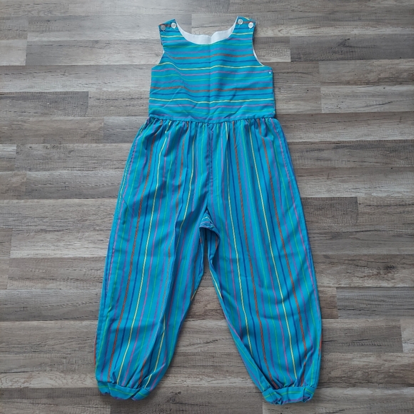 Vintage 80s 90s Striped Romper Medium - Picture 2 of 10